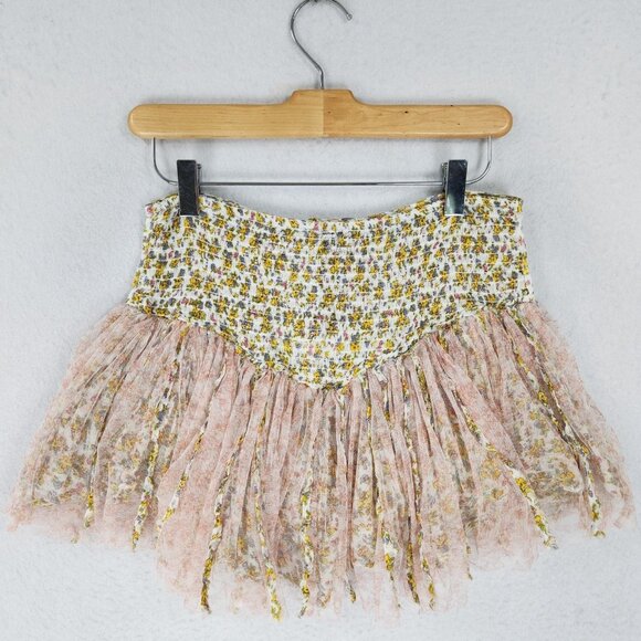 Free People One Skort Womens 26 Yellow Floral Blossom Mini Skirt Tie Front Tulle - Picture 8 of 12